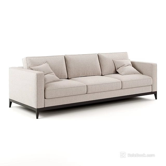 Modern Light Beige Two Seater Sofa With Soft Cushions And Dark Wooden Legs 3d model 