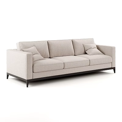 Modern Light Beige Two Seater Sofa With Soft Cushions And Dark Wooden Legs 3d model