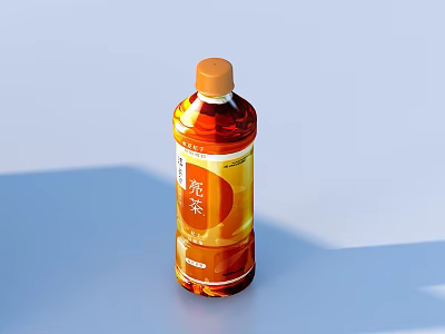 Refreshing Bottled Tea Beverage With Orange Label On Light Blue Background 3d model