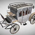 Vintage Horse Carriage With Gray Body Checkered Windows And Metal Roof