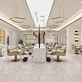 Modern Beauty Hair Salon Interior Design With Comfortable Styling Chairs Pendant Lights And Marble Flooring