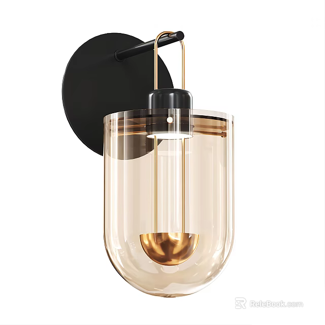 Modern Wall Sconce with Glass Shade Black Metal Frame and Gold Accent Design 3d model 