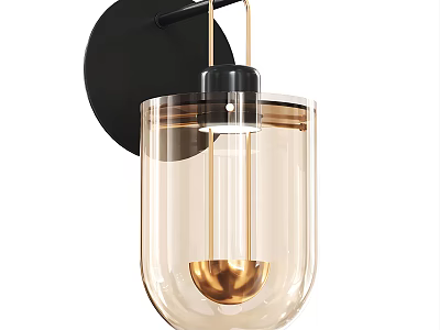 Modern Wall Sconce with Glass Shade Black Metal Frame and Gold Accent Design 3d model