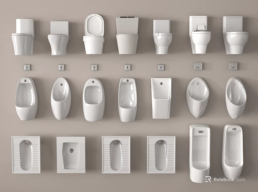 Various Modern White Urinal Styles for Contemporary Bathroom Spaces 3d model 