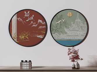 New Chinese Round Frame Painting Decorative Painting 3d model