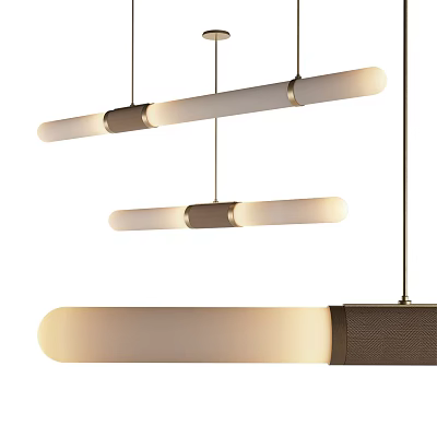 Modern Long Cylindrical Pendant Lights With Metallic Frame And Soft Warm Glow 3d model