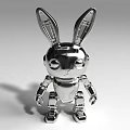 Silver Metallic Robot Rabbit Character With Mechanical Features And Shiny Surface