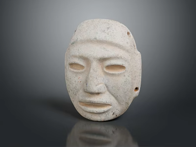 Ancient Carved Stone Mask With Textured Surface Facial Features Displayed On Dark Background 3d model