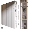 Modern Wooden Furniture Composition With Shelves Decorations Books And Lighting