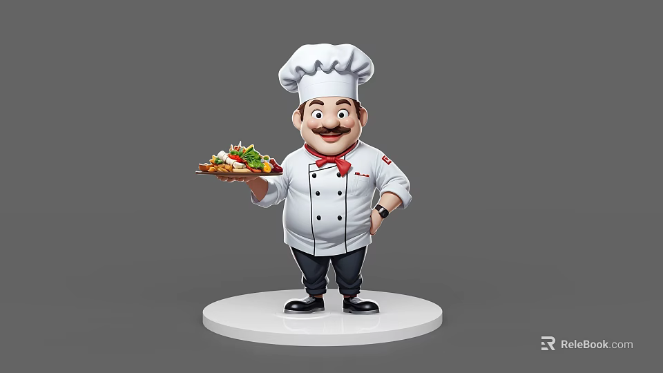 Cartoon Chef Game Character Wearing White Uniform And Chef Hat Holding Food Plate 3d model 