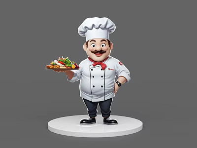 Cartoon Chef Game Character Wearing White Uniform And Chef Hat Holding Food Plate 3d model