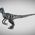 Realistic Dinosaur With Blue Yellow Head And Black White Striped Body In Standing Pose