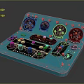 Detailed Blue Control Panel With Multiple Gauges Knobs And Functional Buttons