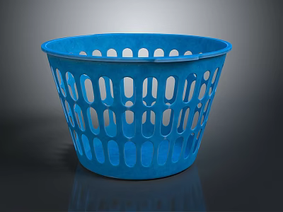 Blue Plastic Laundry Basket With Holes For Household Daily Storage Use 3d model