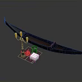 Traditional Black Gondola Water Transport With Wooden Seats And Venetian Street Lamp