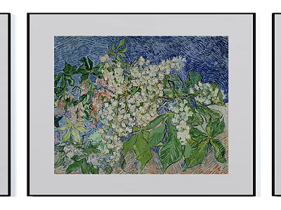 Vibrant Botanical Plant Painting With White Flowers Green Leaves And Framed Design 3d model