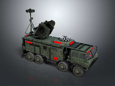 Military Radar Equipment Mounted on Mobile Vehicle with Surveillance Antenna System 3d model