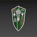 Medieval Green Shield With Golden Decorative Patterns Dragon Emblem Castle Design And Metallic Center