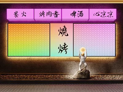 Window Display with Barbecue Charcoal Fire Grilled Meat Aroma Beer and Cool Feeling 3d model