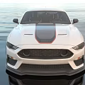 White Ford Mustang Sports Car With Black Stripe Sleek Design Silver Wheels Red Brake Calipers