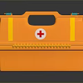 Orange Home First Aid Kit with Red Cross Symbol Yellow Straps and Green Buttons
