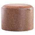 Upholstered Round Storage Ottoman With Wooden Top And Minimalist Design For Living Room
