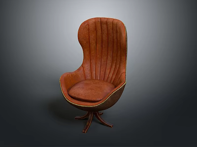Modern Brown Scalloped Back Chair With Upholstered Seat And Metal Legs Design 3d model