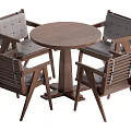 Modern Round Wooden Table Set With Four Upholstered Chairs And Sturdy Base 3d model