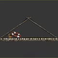 Wooden Boat Bamboo Raft Structure With Red Lifebuoy And Rustic Roof