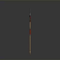 Ancient Decorative Spear Featuring Metal Spearhead Golden Shaft Red Accents And Crescent Ornament
