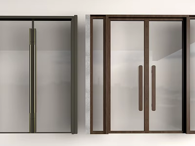 Modern Glass Entry Doors With Dark And Brown Frames And Metallic Handles 3d model