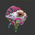 Futuristic Pink And White Mechanical Sphere Robot With Purple Legs Blue Dots And Circular Components