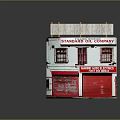 Cartoon Scene of Two Story Standard Oil Company Building With Red Roll Up Doors