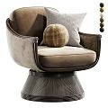 Elegant Velvet Accent Chair With Curved Armrests Plaid Pillow And Textured Round Base