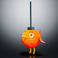 Orange Fish Shaped Decorative Lantern With Yellow Feet And Black Pole 3d model