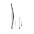 Black Traditional Bow with Gold Accents and Three Arrows as Ancient Weapon