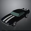 Classic Black Sports Car With White Stripes Shiny Exterior Vintage Design
