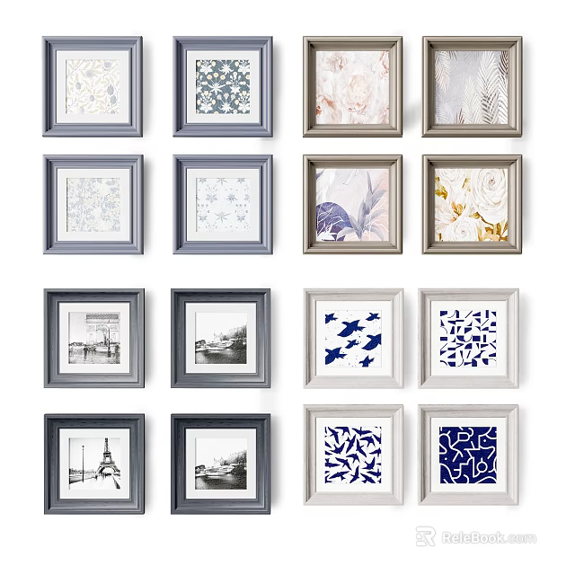 Decorative Picture Frames With Diverse Patterns And Colorful Borders For Wall Decor 3d model