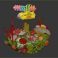 Cartoon Underwater Scene Featuring Yellow Submarine Colorful Characters Corals Starfish And Seaweed
