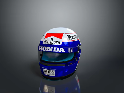 Modern Weapon Themed Racing Helmet Featuring Honda Marboro Logos And Blue White Red Colors 3d model