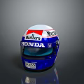 Modern Weapon Themed Racing Helmet Featuring Honda Marboro Logos And Blue White Red Colors