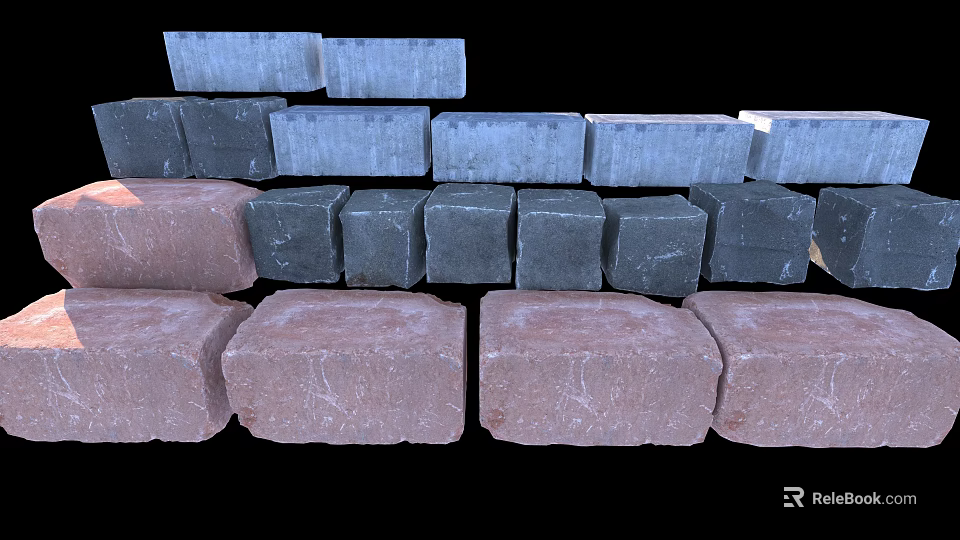Natural Stone and Wood Blocks in Various Colors and Sizes for Projects 3d model 
