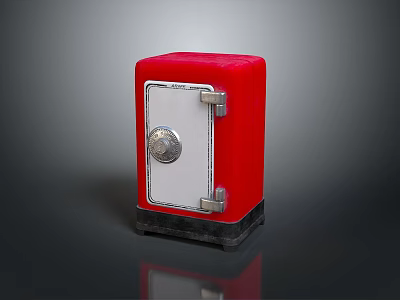 Red Safe With Combination Lock And Silver Door On Sturdy Black Base 3d model
