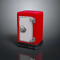Red Safe With Combination Lock And Silver Door On Sturdy Black Base 3d model