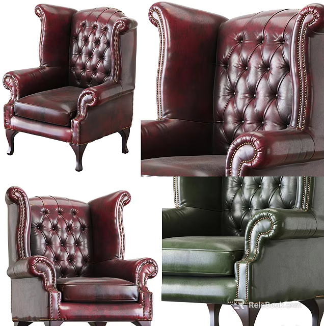 Elegant Leather Accent Chair With Tufted Backrest And Classic Armrests Design 3d model 