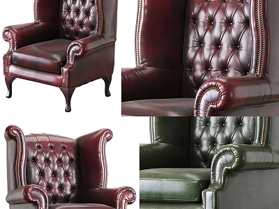 Elegant Leather Accent Chair With Tufted Backrest And Classic Armrests Design 3d model