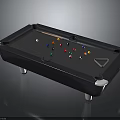 Modern Billiard Table With Colorful Balls Cue Stick And Triangle Rack 3d model