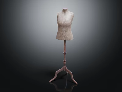 Vintage Cloth Mannequin Dress Form Standing On Tripod Stand With Dark Background 3d model