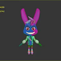 Purple Rabbit Game Movie Character With Big Ears Red Eyes Striped Shirt And Blue Pants