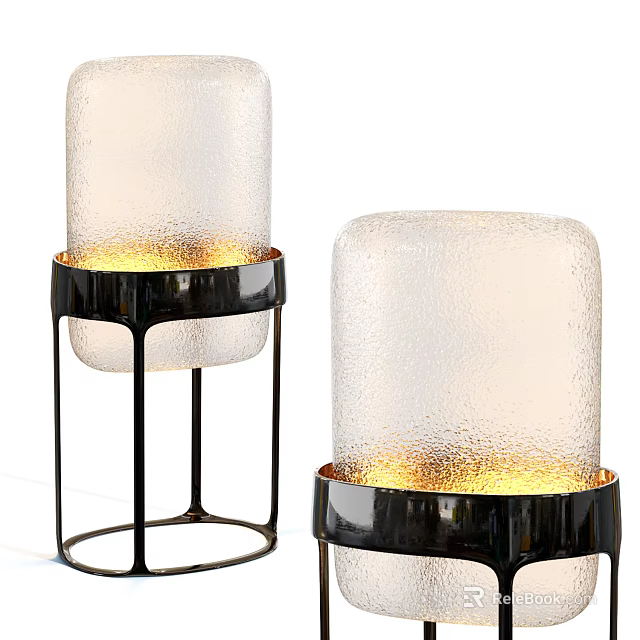 Modern Floor Lamps With Frosted Glass Shades Black Metal Stands And Warm Light 3d model 